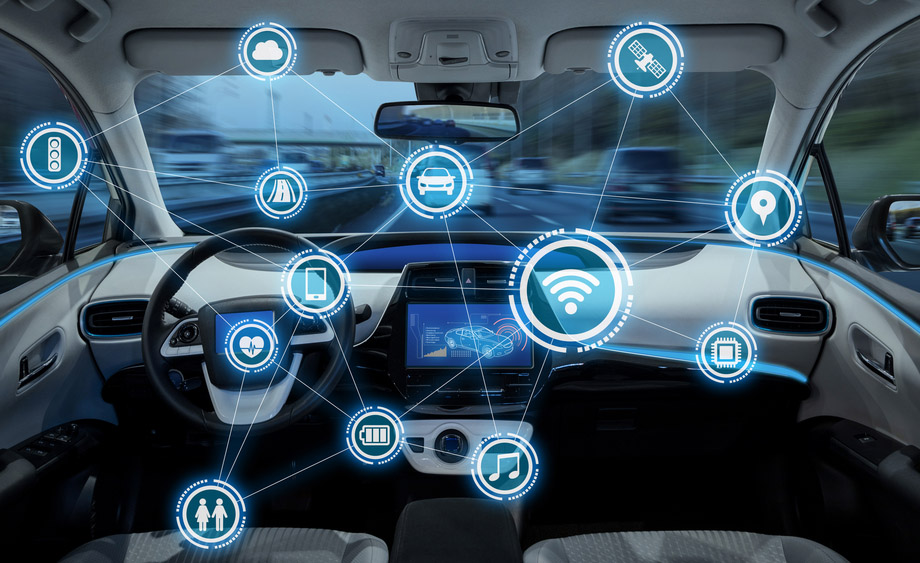 Imagen que representa el interior de un coche con distintos sensores conectados