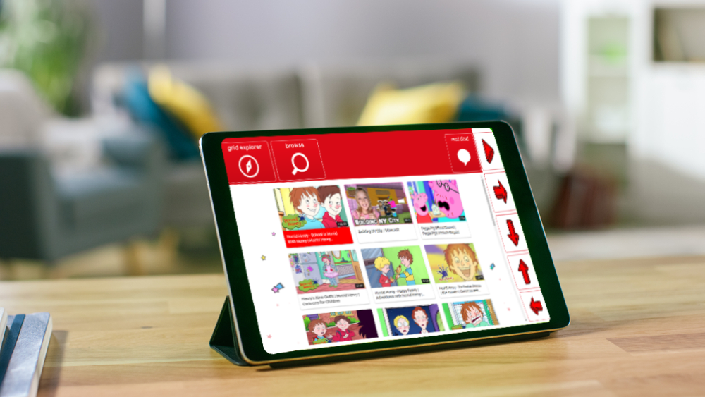 Imagen de la plantilla You Tube Kids de Grid3 sobre una tableta