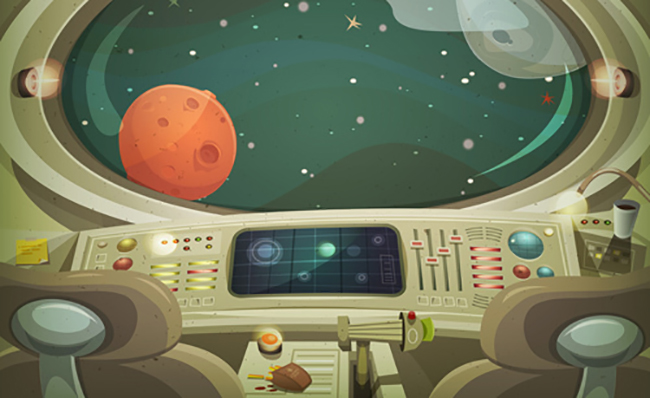 Dibujo infantil del interior de una nave espacial