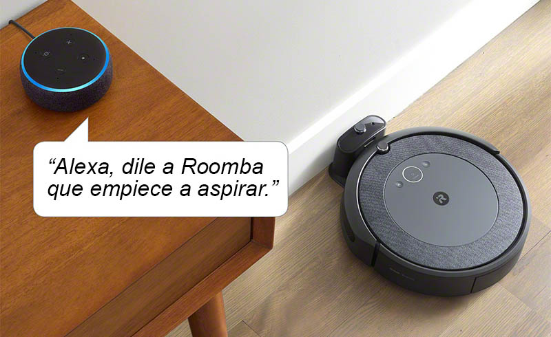 Imagen de una Roomba i3+ siendo controlada mediante un dispositivo Alexa