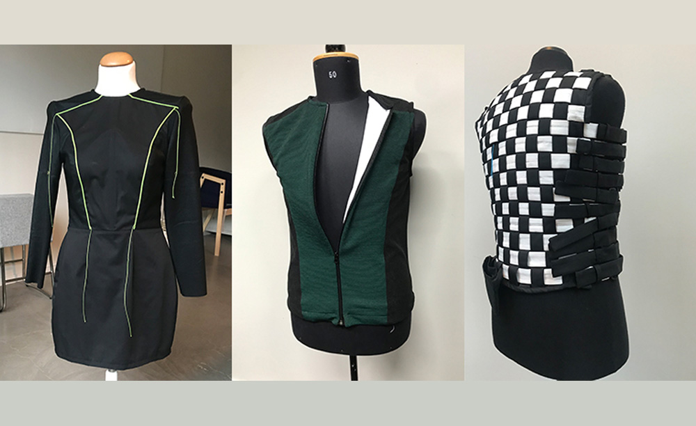 Tres fotografías de distintos modelos de ropa con vibración desarrolladas por la Universidad de Boras