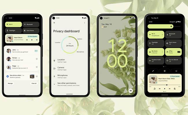 Imagen comercial de varios tel&eacute;fonos utilizando Android 12