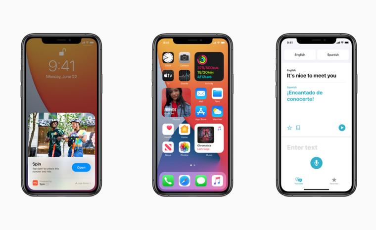 Im&aacute;genes comerciales de un m&oacute;vil de Apple con las novedades de iOS 14