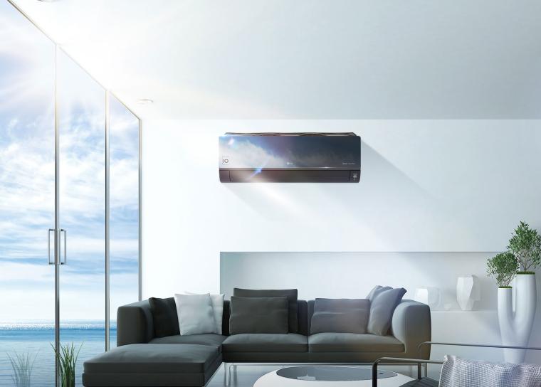 Imagen de un moderno salon con el ArtCool LG instalado