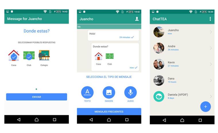 Varios pantallazos de la aplicaci&oacute;n ChatTEA