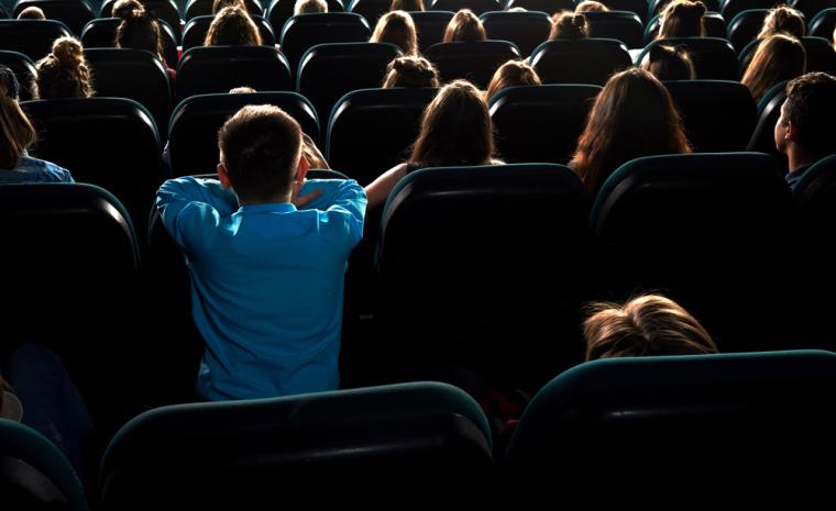 Interior de una sala de cine en la que se est&aacute; proyectando una pel&iacute;cula