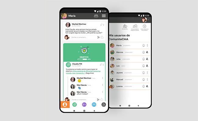 Dos smartphones con pantallazos de la aplicaci&oacute;n ComuniteCAA