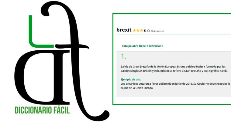 Logo del diccionario y captura de la definici&oacute;n de 'Brexit'