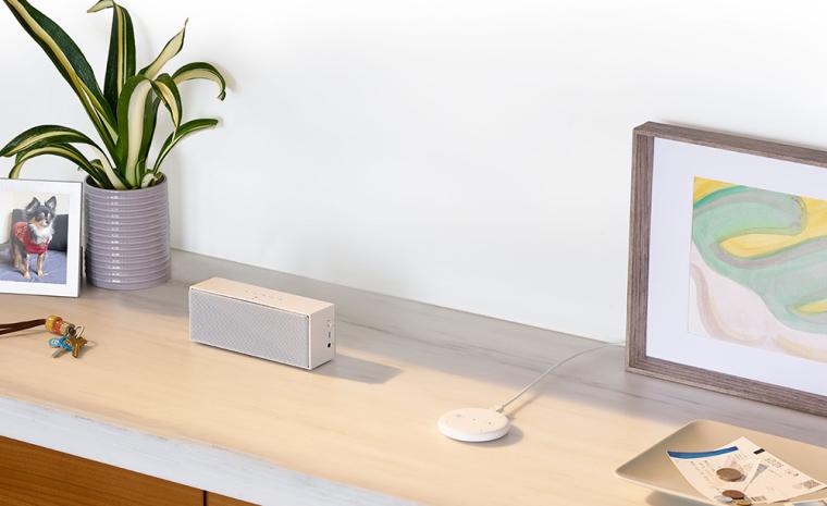 Fotograf&iacute;a de un Amazon Echo Input conectado a un altavoz