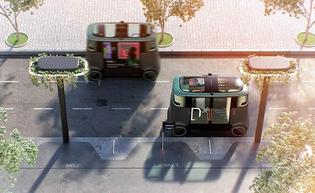 Imagen ficticia mostrando una calle del futuro con coches aut&oacute;nomos