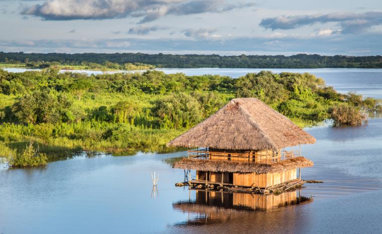 Casa peruana sobre el r&iacute;o Amazonas
