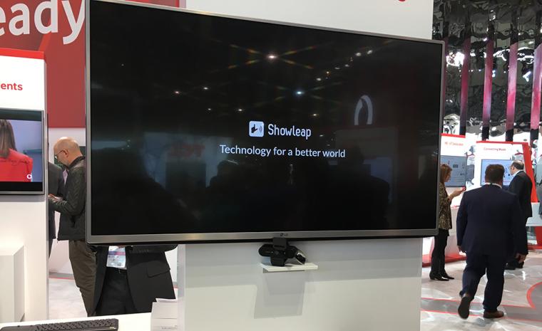 Fotograf&iacute;a del puesto de Showleap en el stand de Vodafone en el Mobile World Congress de Barcelona