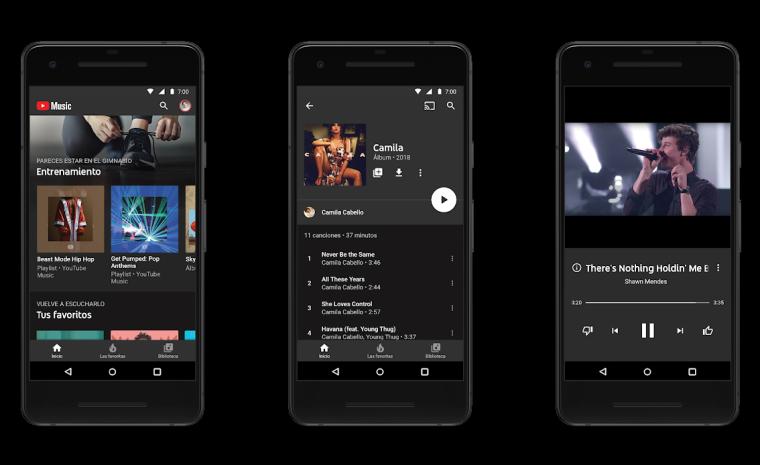 Imagen de varios m&oacute;viles utilizando el servicio YouTube Music